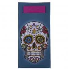 Pochette Royal Calavera Mexicana Azul Con Servilleta DoblePunto Fucsia