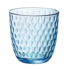 Vaso de vidrio modelo Slot en azul de 29 cl. Caja 6 unidades