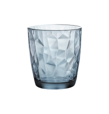 Vaso de vidrio modelo DIAMOND de color azul. Cajas de 6 unidades.